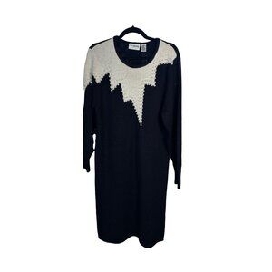 Vintage Yarn-works Black & White Sweater Dress With Pearl Accents Size L